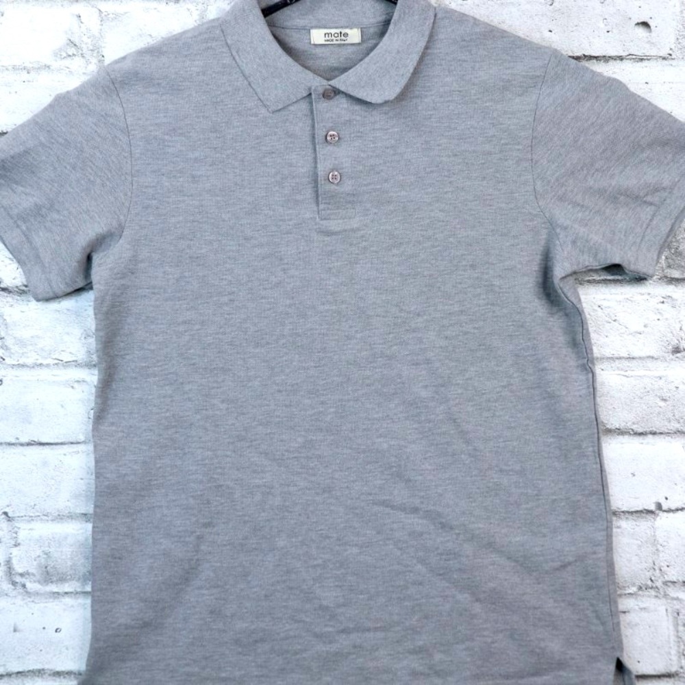 Mate Made in Italy Men’s Polo Gray Polo Button Collared Shirt Organic Cotton. M